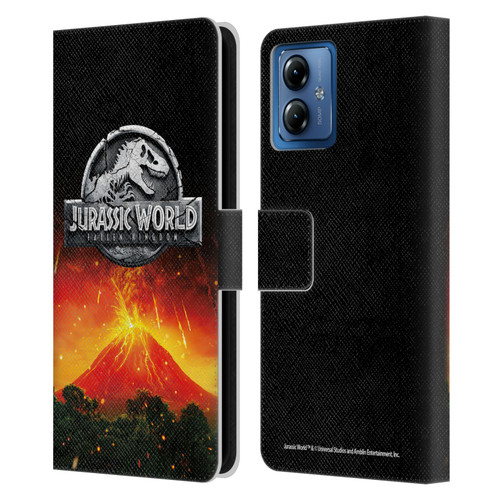 Jurassic World Fallen Kingdom Logo Volcano Eruption Leather Book Wallet Case Cover For Motorola Moto G14