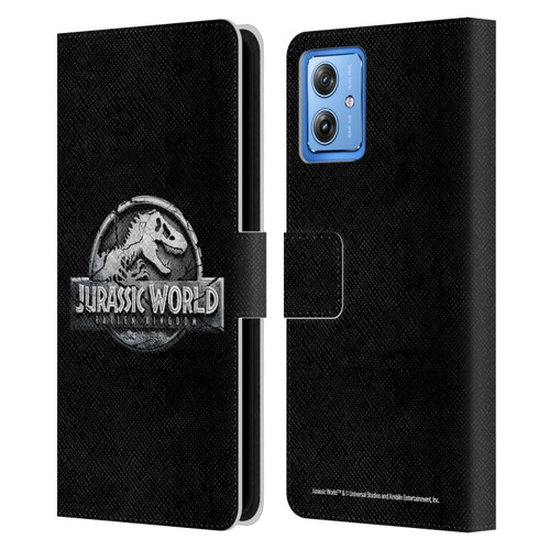 Jurassic World Fallen Kingdom Logo Plain Black Leather Book Wallet Case Cover For Motorola Moto G54 5G
