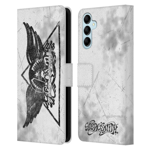 Aerosmith Black And White Triangle Winged Logo Leather Book Wallet Case Cover For Samsung Galaxy M14 5G