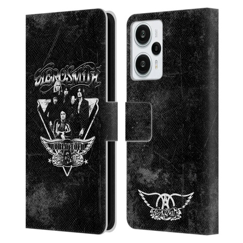 Aerosmith Black And White World Tour Leather Book Wallet Case Cover For Xiaomi Redmi Note 12T