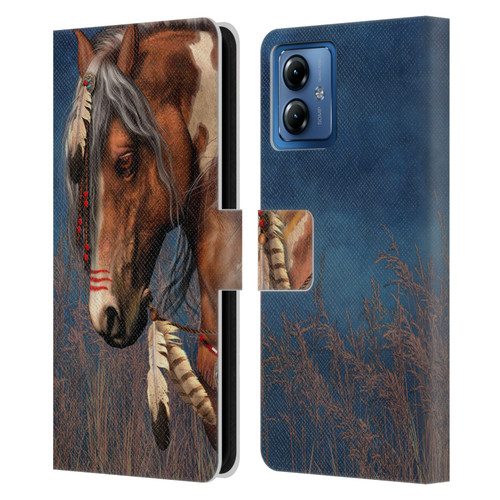 Laurie Prindle Fantasy Horse Native American War Pony Leather Book Wallet Case Cover For Motorola Moto G14