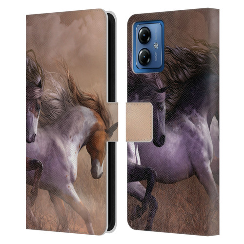 Laurie Prindle Western Stallion Run To Freedom Leather Book Wallet Case Cover For Motorola Moto G14