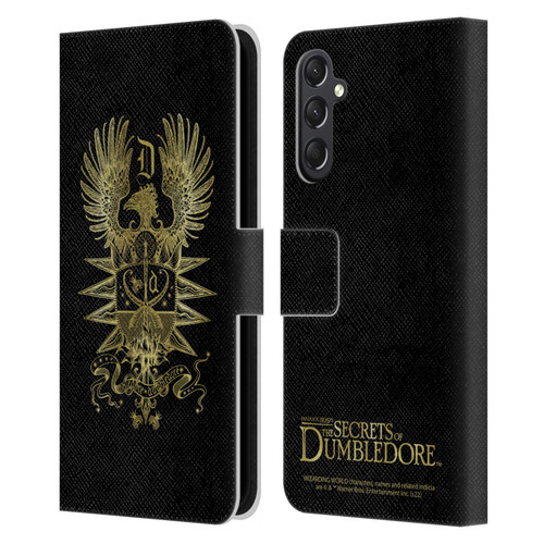 Fantastic Beasts: Secrets of Dumbledore Graphics Dumbledore's Crest Leather Book Wallet Case Cover For Samsung Galaxy A24 4G / M34 5G