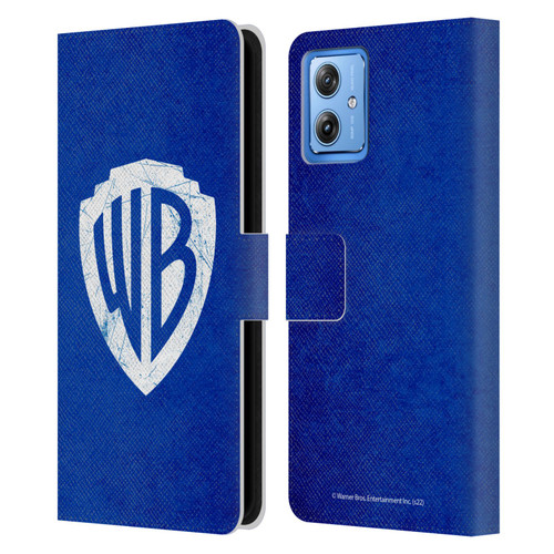 Warner Bros. Shield Logo Distressed Leather Book Wallet Case Cover For Motorola Moto G54 5G