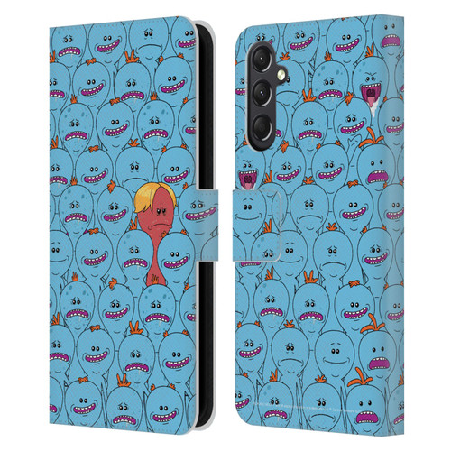 Rick And Morty Season 4 Graphics Mr. Meeseeks Pattern Leather Book Wallet Case Cover For Samsung Galaxy A24 4G / M34 5G