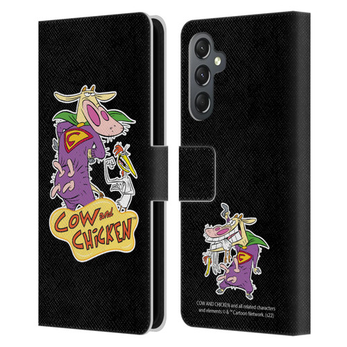 Cow and Chicken Graphics Super Cow Leather Book Wallet Case Cover For Samsung Galaxy A25 5G