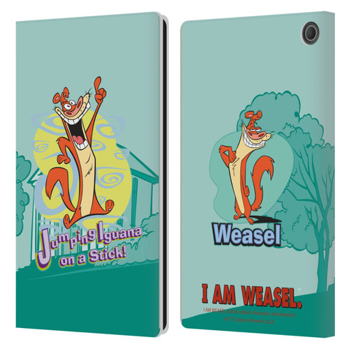 I Am Weasel. Graphics Jumping Iguana On A Stick Leather Book Wallet Case Cover For Amazon Fire Max 11 2023