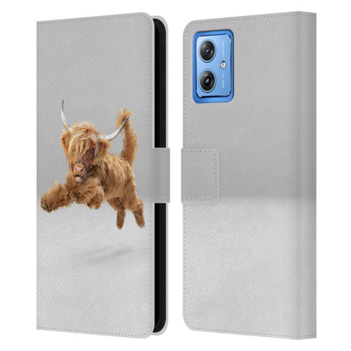 Pixelmated Animals Surreal Pets Highland Pup Leather Book Wallet Case Cover For Motorola Moto G54 5G