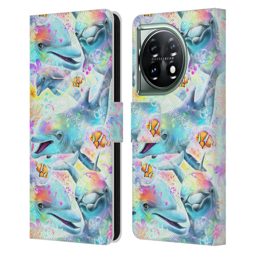 Sheena Pike Animals Rainbow Dolphins & Fish Leather Book Wallet Case Cover For OnePlus 11 5G