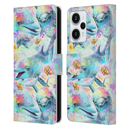 Sheena Pike Animals Rainbow Dolphins & Fish Leather Book Wallet Case Cover For Xiaomi Redmi Note 12T