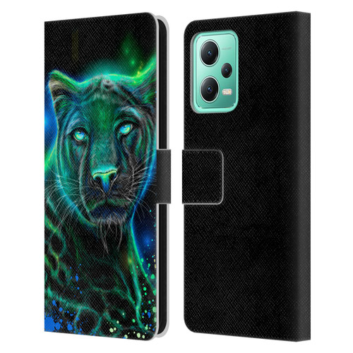 Sheena Pike Big Cats Neon Blue Green Panther Leather Book Wallet Case Cover For Xiaomi Redmi Note 12 5G
