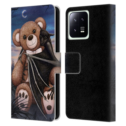 Sarah Richter Animals Bat Cuddling A Toy Bear Leather Book Wallet Case Cover For Xiaomi 13 5G
