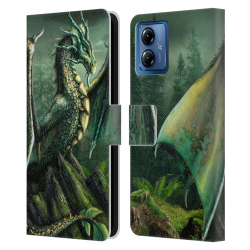 Sarah Richter Fantasy Creatures Green Nature Dragon Leather Book Wallet Case Cover For Motorola Moto G14