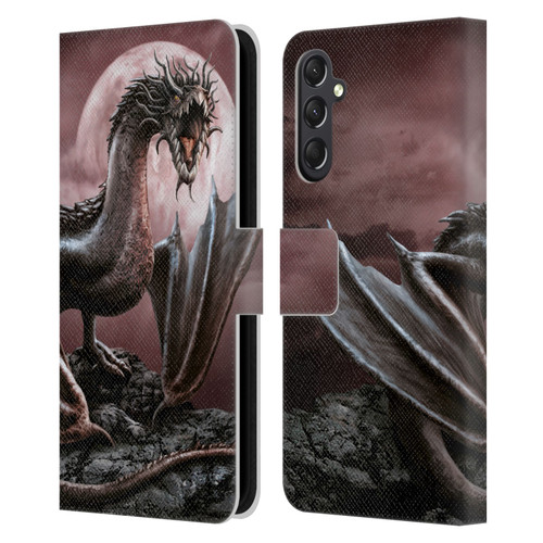 Sarah Richter Fantasy Creatures Black Dragon Roaring Leather Book Wallet Case Cover For Samsung Galaxy A24 4G / M34 5G