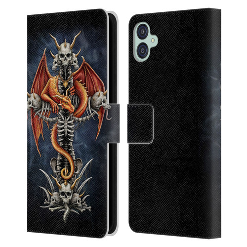 Sarah Richter Fantasy Creatures Red Dragon Guarding Bone Cross Leather Book Wallet Case Cover For Samsung Galaxy M04 5G / A04e