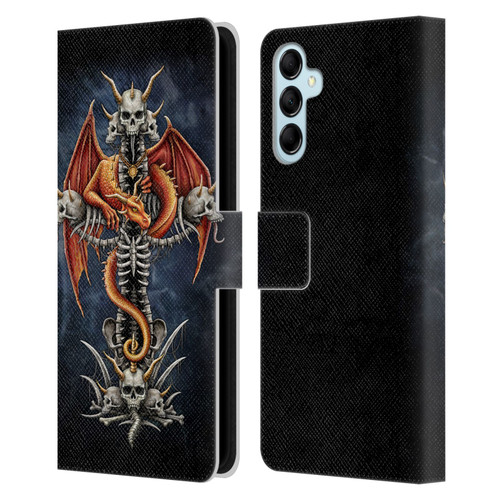 Sarah Richter Fantasy Creatures Red Dragon Guarding Bone Cross Leather Book Wallet Case Cover For Samsung Galaxy M14 5G