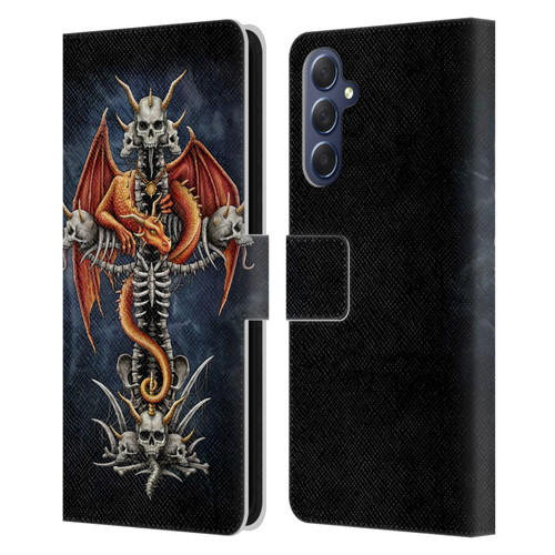 Sarah Richter Fantasy Creatures Red Dragon Guarding Bone Cross Leather Book Wallet Case Cover For Samsung Galaxy M54 5G