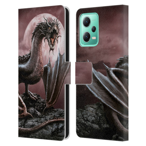 Sarah Richter Fantasy Creatures Black Dragon Roaring Leather Book Wallet Case Cover For Xiaomi Redmi Note 12 5G