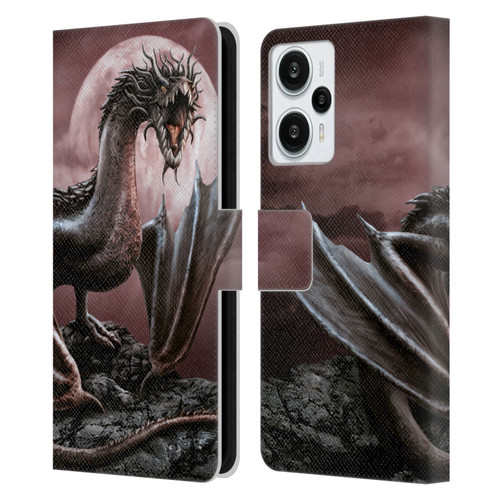 Sarah Richter Fantasy Creatures Black Dragon Roaring Leather Book Wallet Case Cover For Xiaomi Redmi Note 12T