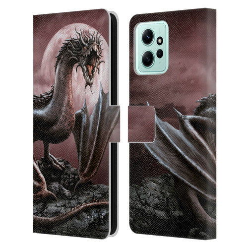 Sarah Richter Fantasy Creatures Black Dragon Roaring Leather Book Wallet Case Cover For Xiaomi Redmi 12