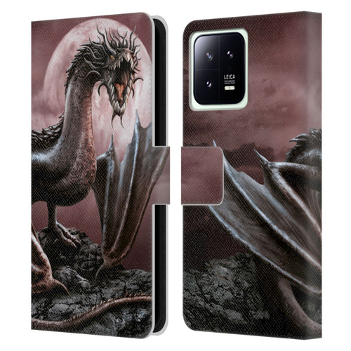 Sarah Richter Fantasy Creatures Black Dragon Roaring Leather Book Wallet Case Cover For Xiaomi 13 5G