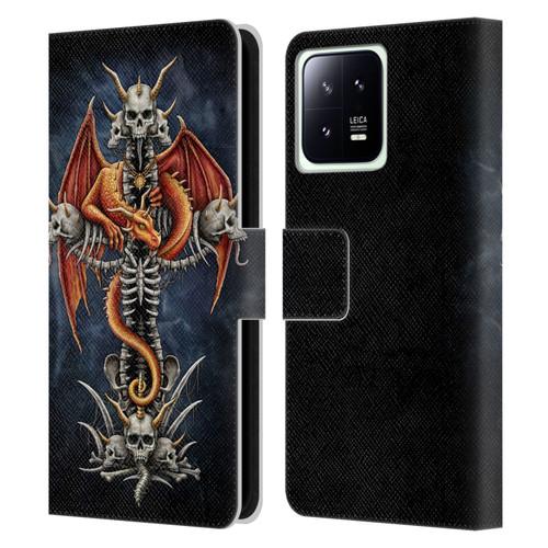 Sarah Richter Fantasy Creatures Red Dragon Guarding Bone Cross Leather Book Wallet Case Cover For Xiaomi 13 5G