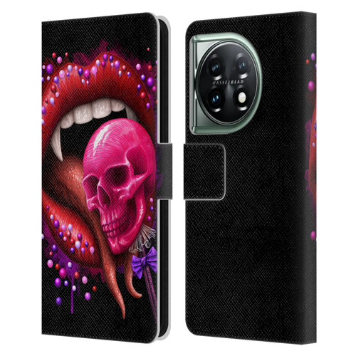 Sarah Richter Skulls Red Vampire Candy Lips Leather Book Wallet Case Cover For OnePlus 11 5G