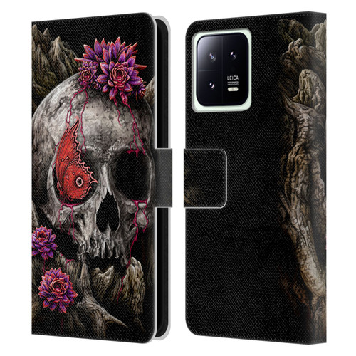 Sarah Richter Skulls Butterfly And Flowers Leather Book Wallet Case Cover For Xiaomi 13 5G