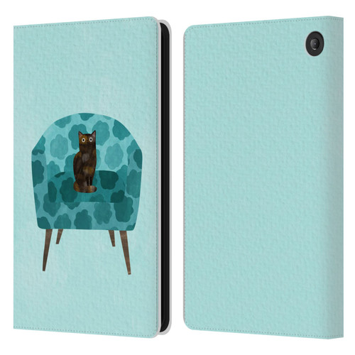 Planet Cat Arm Chair Teal Chair Cat Leather Book Wallet Case Cover For Amazon Fire 7 2022