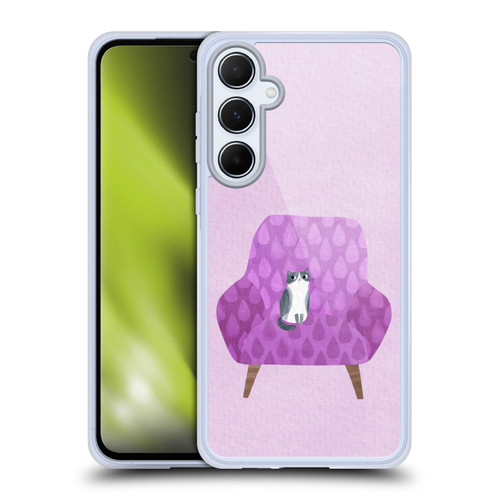 Planet Cat Arm Chair Lilac Chair Cat Soft Gel Case for Samsung Galaxy A55 5G