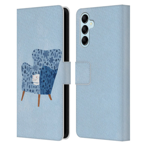 Planet Cat Arm Chair Cornflower Chair Cat Leather Book Wallet Case Cover For Samsung Galaxy M14 5G