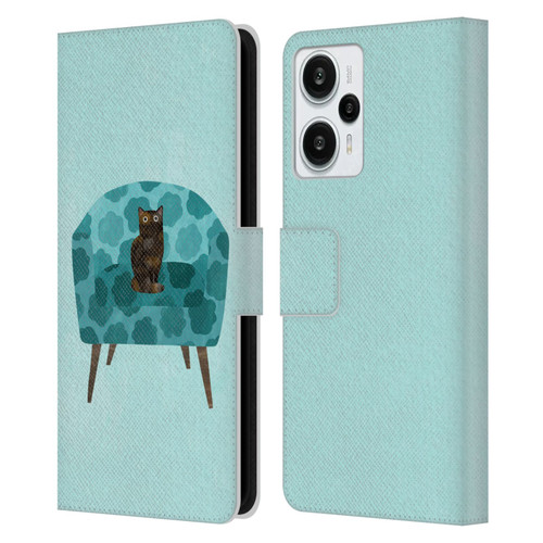 Planet Cat Arm Chair Teal Chair Cat Leather Book Wallet Case Cover For Xiaomi Redmi Note 12T