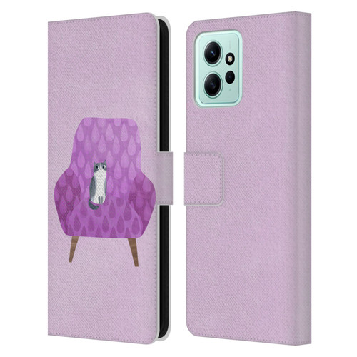 Planet Cat Arm Chair Lilac Chair Cat Leather Book Wallet Case Cover For Xiaomi Redmi 12