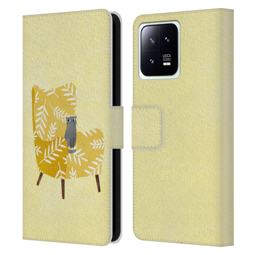 Planet Cat Arm Chair Mustard Chair Cat Leather Book Wallet Case Cover For Xiaomi 13 5G