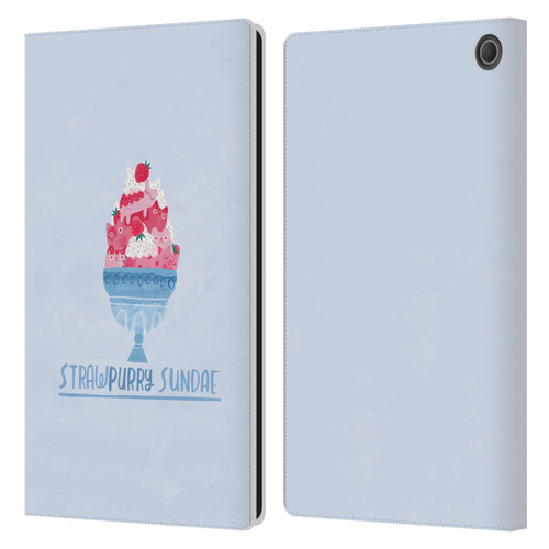 Planet Cat Puns Strawpurry Sundae Leather Book Wallet Case Cover For Amazon Fire Max 11 2023