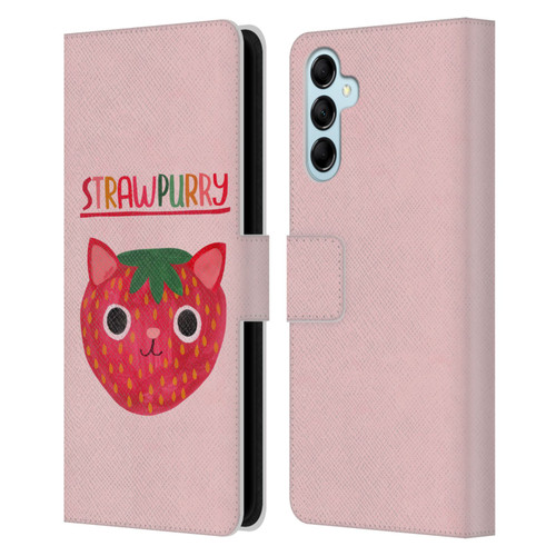 Planet Cat Puns Strawpurry Leather Book Wallet Case Cover For Samsung Galaxy M14 5G