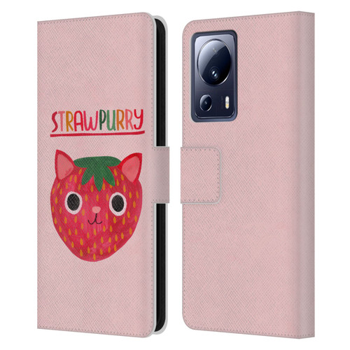 Planet Cat Puns Strawpurry Leather Book Wallet Case Cover For Xiaomi 13 Lite 5G