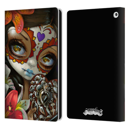 Strangeling Art Day of Dead Heart Charm Leather Book Wallet Case Cover For Amazon Fire HD 8/Fire HD 8 Plus 2020