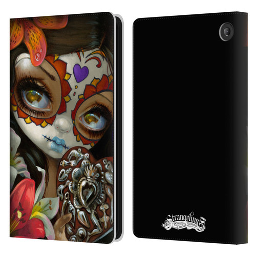 Strangeling Art Day of Dead Heart Charm Leather Book Wallet Case Cover For Amazon Fire 7 2022