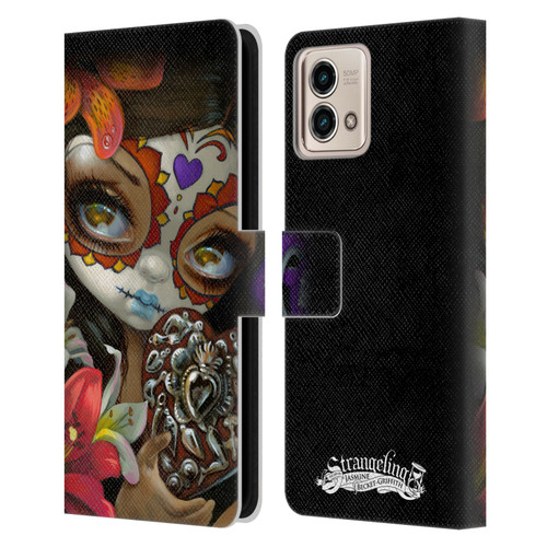 Strangeling Art Day of Dead Heart Charm Leather Book Wallet Case Cover For Motorola Moto G Stylus 5G 2023