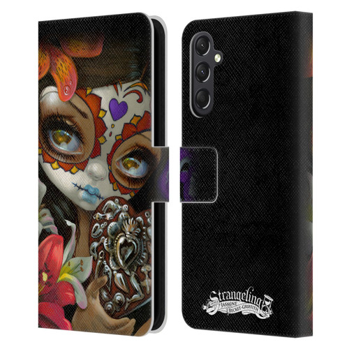 Strangeling Art Day of Dead Heart Charm Leather Book Wallet Case Cover For Samsung Galaxy A24 4G / M34 5G