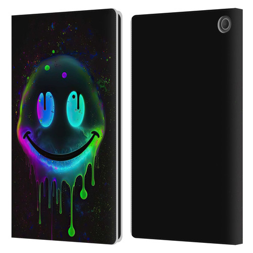 Wumples Cosmic Arts Drip Smiley Leather Book Wallet Case Cover For Amazon Fire Max 11 2023