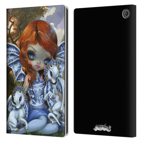 Strangeling Dragon Blue Willow Fairy Leather Book Wallet Case Cover For Amazon Fire Max 11 2023