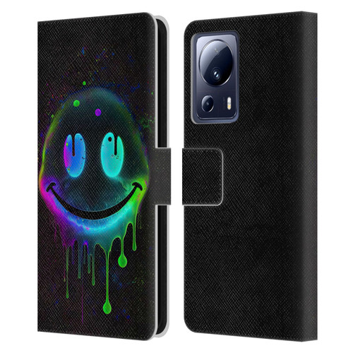 Wumples Cosmic Arts Drip Smiley Leather Book Wallet Case Cover For Xiaomi 13 Lite 5G