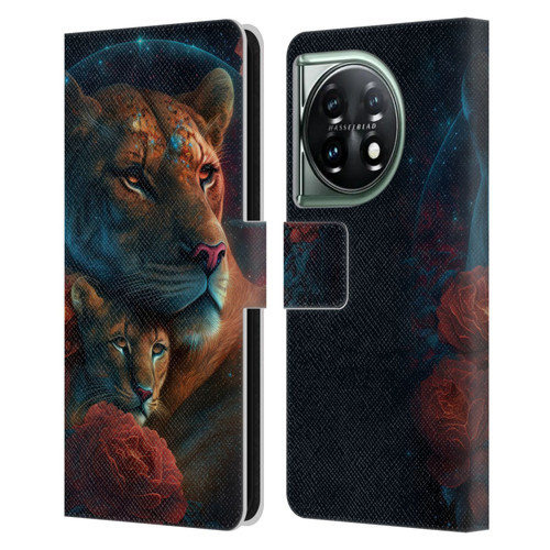Spacescapes Floral Lions Star Watching Leather Book Wallet Case Cover For OnePlus 11 5G