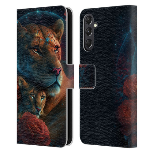 Spacescapes Floral Lions Star Watching Leather Book Wallet Case Cover For Samsung Galaxy A24 4G / M34 5G