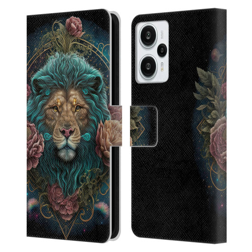 Spacescapes Floral Lions Aqua Mane Leather Book Wallet Case Cover For Xiaomi Redmi Note 12T