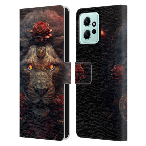 Spacescapes Floral Lions Crimson Pride Leather Book Wallet Case Cover For Xiaomi Redmi 12