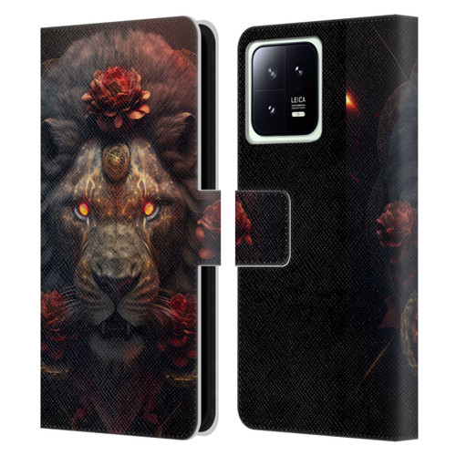 Spacescapes Floral Lions Crimson Pride Leather Book Wallet Case Cover For Xiaomi 13 5G