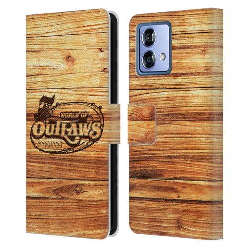 World of Outlaws Western Graphics Wood Logo Leather Book Wallet Case Cover For Motorola Moto G84 5G